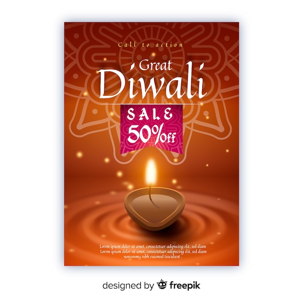 Realistyczny Szablon Ulotki Sprzedaż Diwali