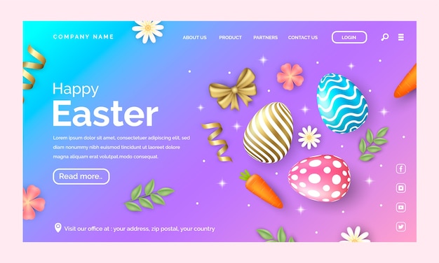 Bezpłatny wektor realistyczny szablon wielkanocnej strony docelowej