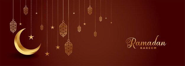 Realistyczny Sztandar Festiwalu Ramadan Kareem Ze Złotym Księżycem