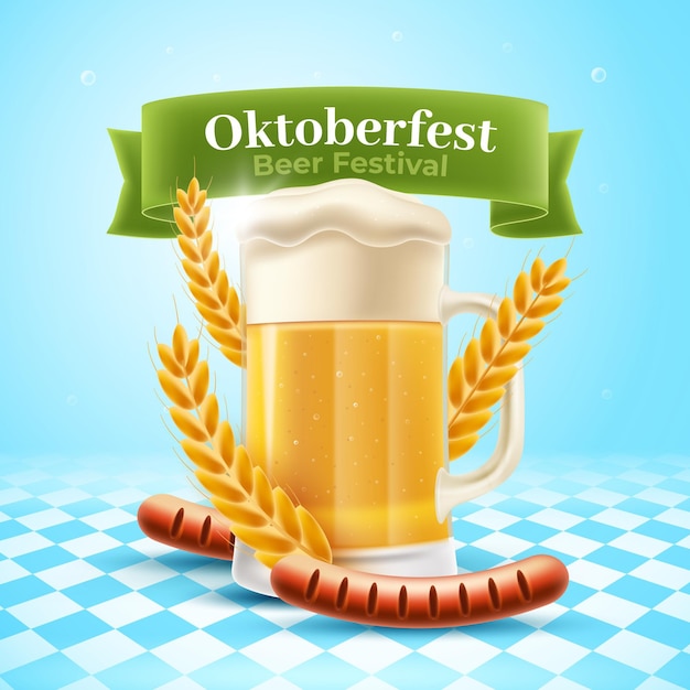 Realistyczny Transparent Oktoberfest Z Kuflem Piwa I Wurstem