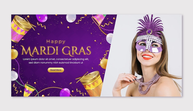 Bezpłatny plik Wektor realistyczny wzór baneru horyzontalnego mardi gras