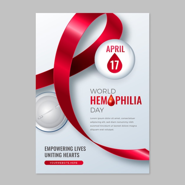 Bezpłatny wektor realistyczny wzór pionowego plakatu na światowy dzień hemofilii