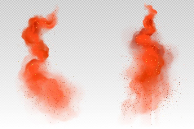 Bezpłatny wektor realistyczny zestaw czerwonych chmur pyłu na przezroczystym
