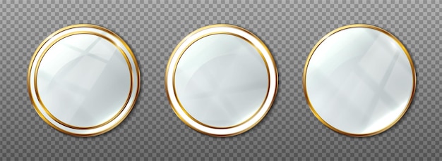 Realistyczny Zestaw Ikon Wektorowych Piękno Tworzą Okrągłe Lustra Ze Złotymi Ramkami W Różnych Kształtach