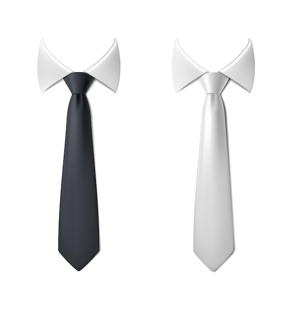 Bezpłatny wektor realistyczny zestaw ilustracji ikon wektorowych czarno-biały krawat z kokardą białego kołnierza