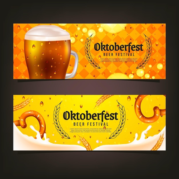 Realistyczny Zestaw Poziomych Banerów Oktoberfest