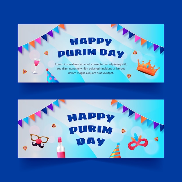 Realistyczny zestaw poziomych banerów purim