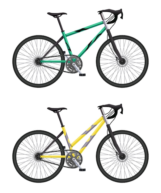 Bezpłatny wektor realistyczny zestaw rowerów z ilustracjami różnych modeli