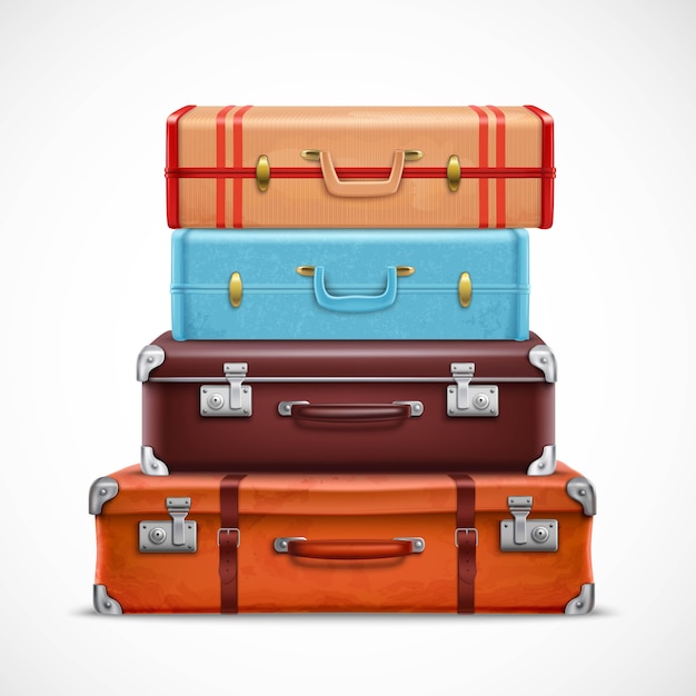 Realistyczny zestaw walizek bagażowych retro podróży