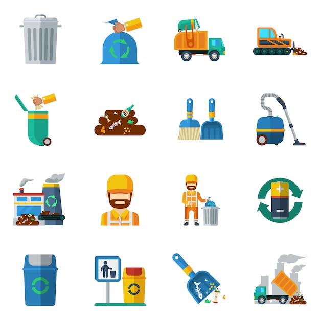 Bezpłatny wektor recykling śmieci kolor ikony