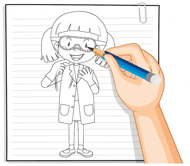 Bezpłatny wektor ręczne pisanie zarys dziewczyna chemik