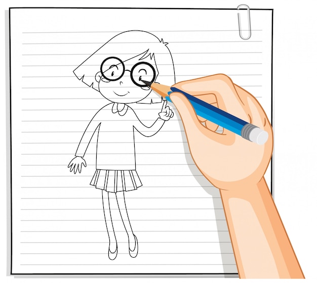 Bezpłatny wektor ręczne pisanie zarys nerdy dziewczyna