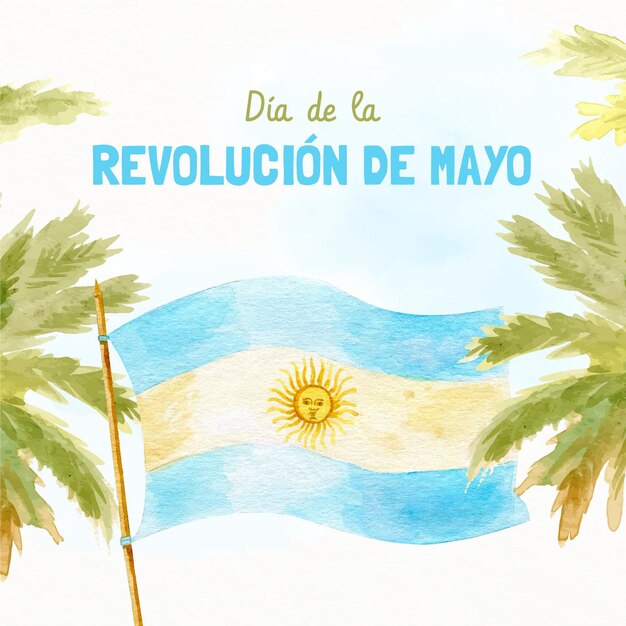 Ręcznie malowana akwarela argentyńska ilustracja dia de la revolucion de mayo