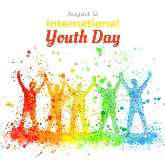 Ręcznie malowana akwarela ilustracja międzynarodowy dzień młodzieży international