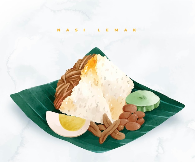 Ręcznie Malowana Akwarelą Nasi Lemak