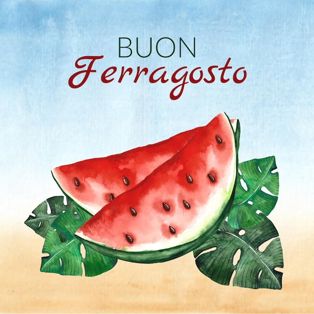 Ręcznie Malowana Akwarelowa Ilustracja Buon Ferragosto