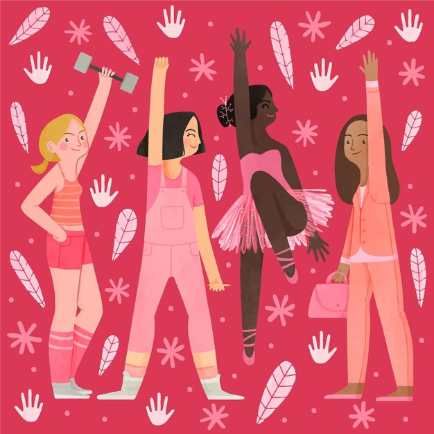 Ręcznie malowana akwarelowa ilustracja dnia równości kobiet