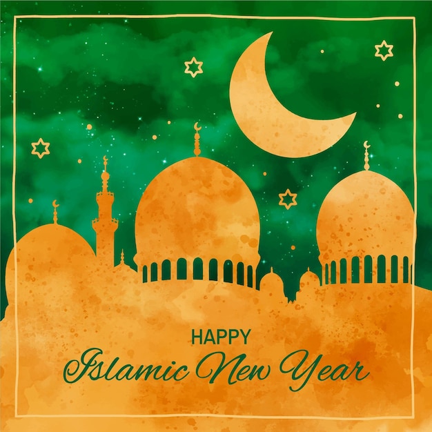 Ręcznie Malowana Akwarelowa Ilustracja Islamskiego Nowego Roku