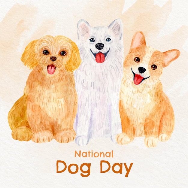 Bezpłatny wektor ręcznie malowana akwarelowa ilustracja narodowy dzień psa dog