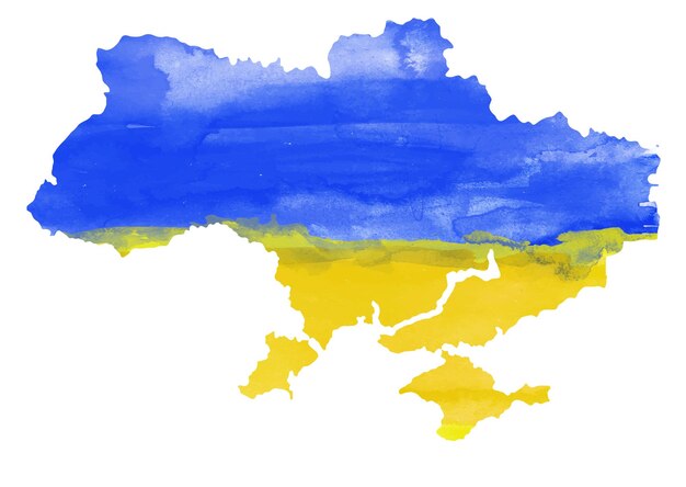 Ręcznie malowana mapa Ukrainy w kolorach flag
