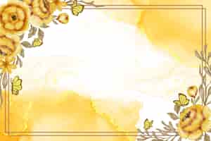 Bezpłatny wektor ręcznie malowane akwarela kwiatowy żółte złoto z motylem w tle