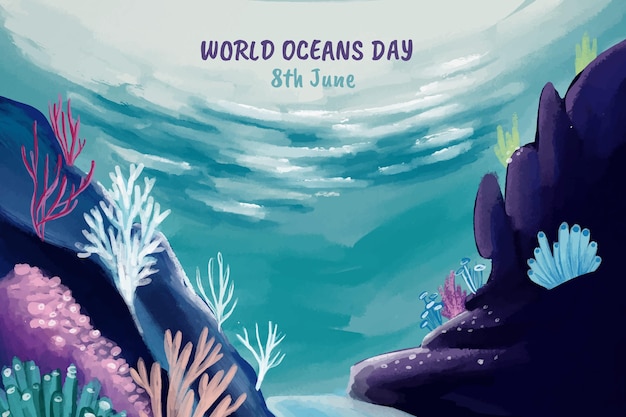 Ręcznie malowane akwarela świat oceanów dzień ilustracji
