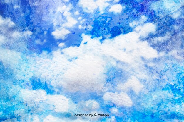 Ręcznie malowane chmury na niebieskim tle nieba