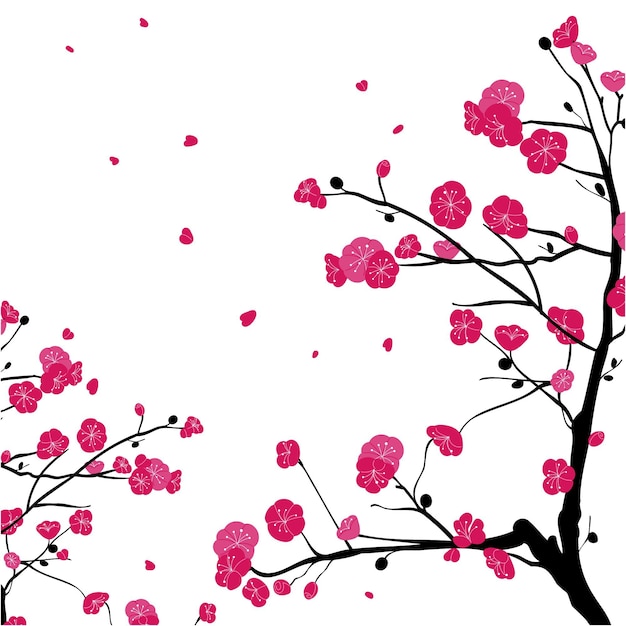 Bezpłatny wektor ręcznie malowane gałęzie tła różowy kwiat śliwki