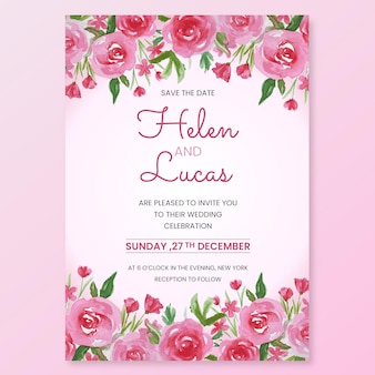 Ręcznie malowane różowe kwiatowe zaproszenie na ślub