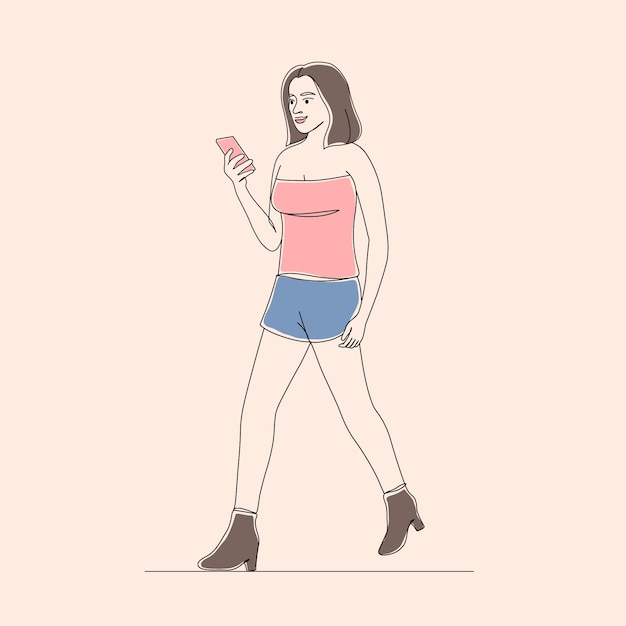 Ręcznie narysowana idąca kobieta rysunkowa ilustracja