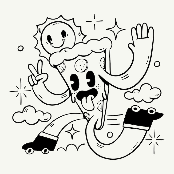 Bezpłatny plik Wektor ręcznie narysowana ilustracja do kolorowania kreskówek retro