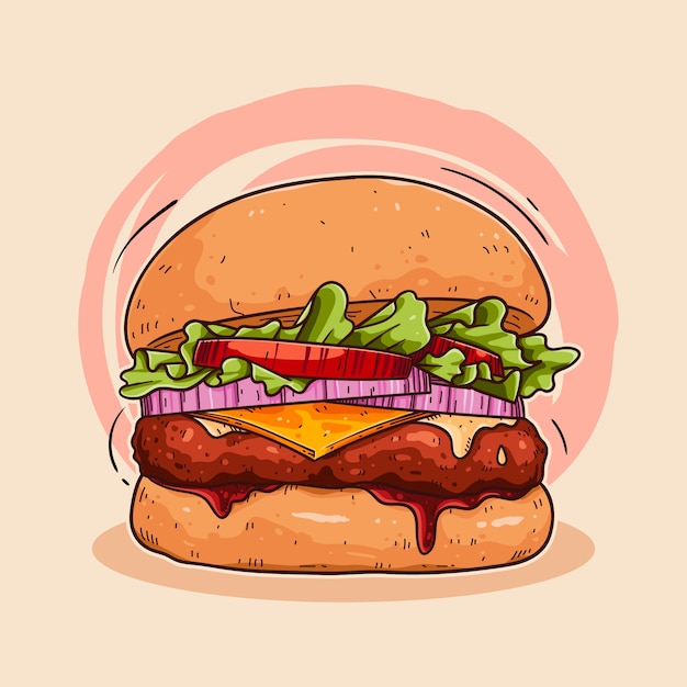 Bezpłatny wektor ręcznie narysowana ilustracja hamburgera