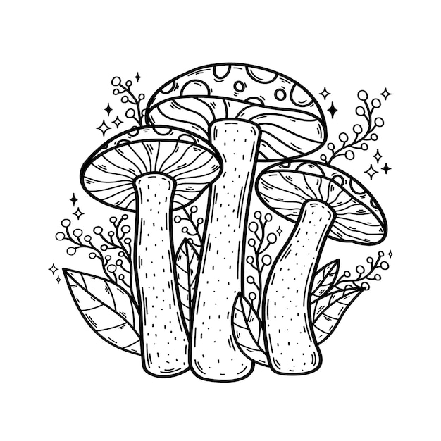 Bezpłatny wektor ręcznie narysowana ilustracja konturów grzybów