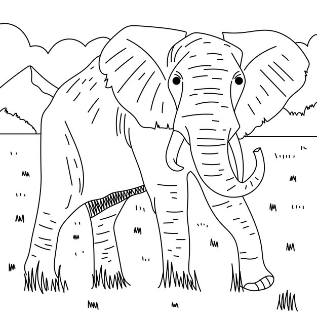 Ręcznie narysowana ilustracja konturów słonia