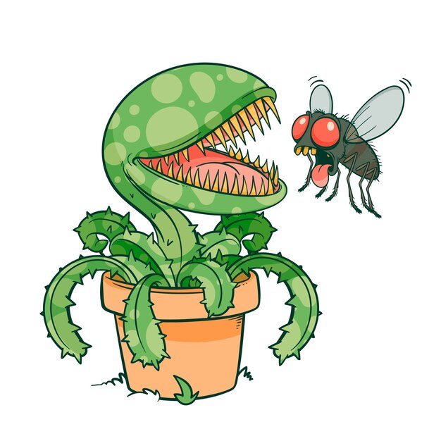 Ręcznie narysowana ilustracja kreskówki Venus Flytrap