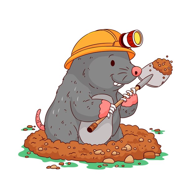 Ręcznie narysowana ilustracja kreskówkowa o kretach