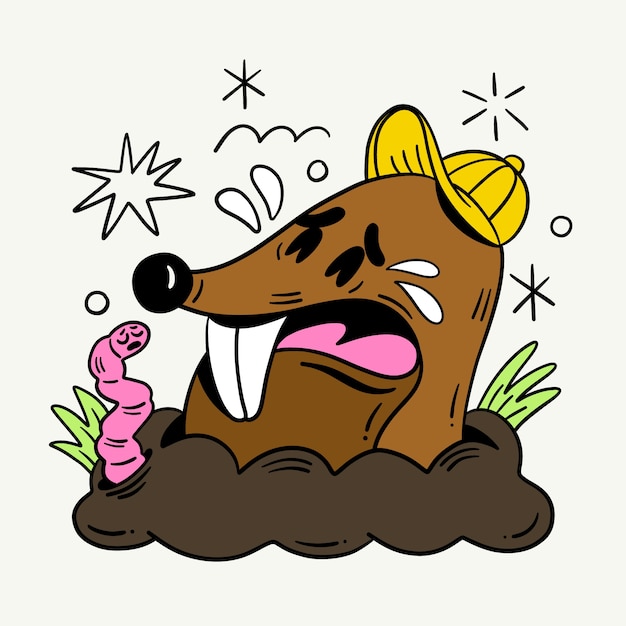 Ręcznie narysowana ilustracja kreskówkowa o kretach