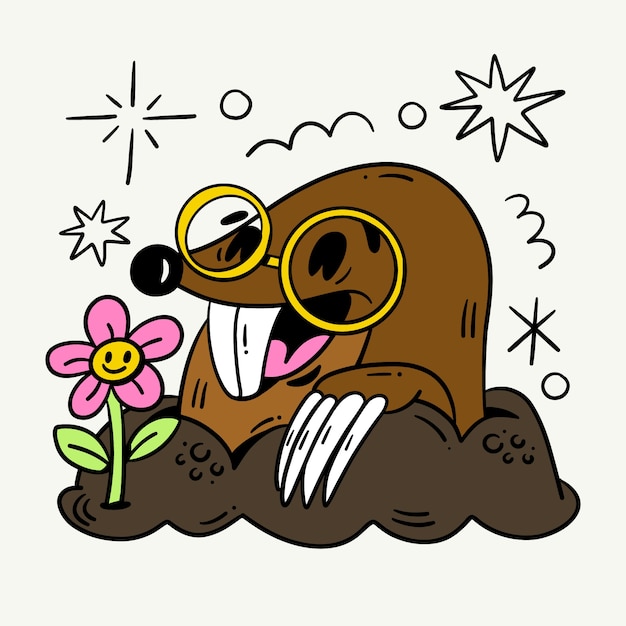 Ręcznie narysowana ilustracja kreskówkowa o kretach