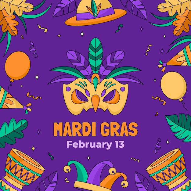 Bezpłatny wektor ręcznie narysowana ilustracja mardi gras