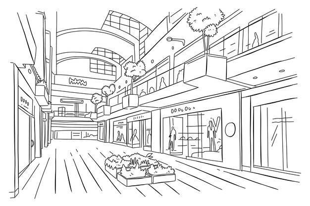 Ręcznie narysowana ilustracja rysunku centrum handlowego
