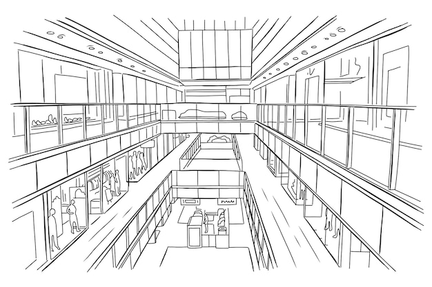 Ręcznie narysowana ilustracja rysunku centrum handlowego
