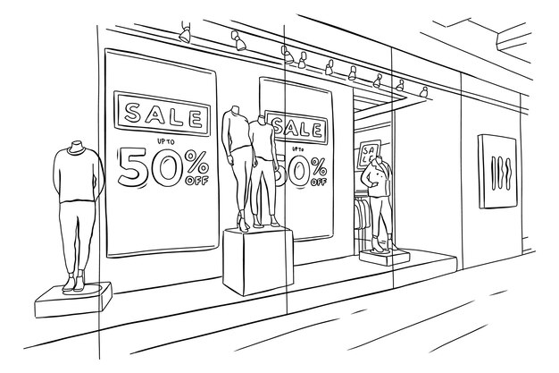 Ręcznie narysowana ilustracja rysunku centrum handlowego