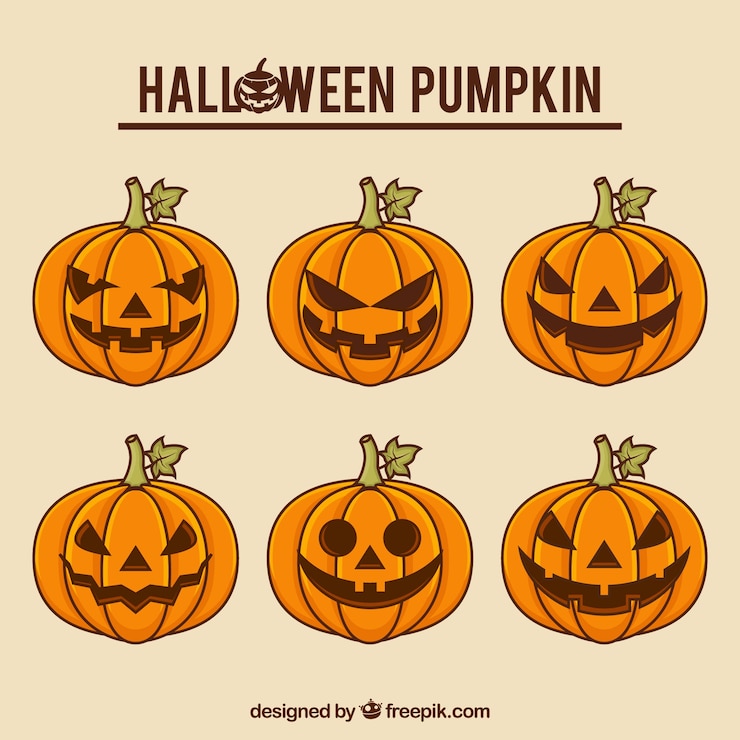 Bezpłatny plik Wektor ręcznie narysowana kolekcja dyni halloweenowych