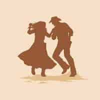 Bezpłatny wektor ręcznie narysowana sylwetka tańczącego kowboja