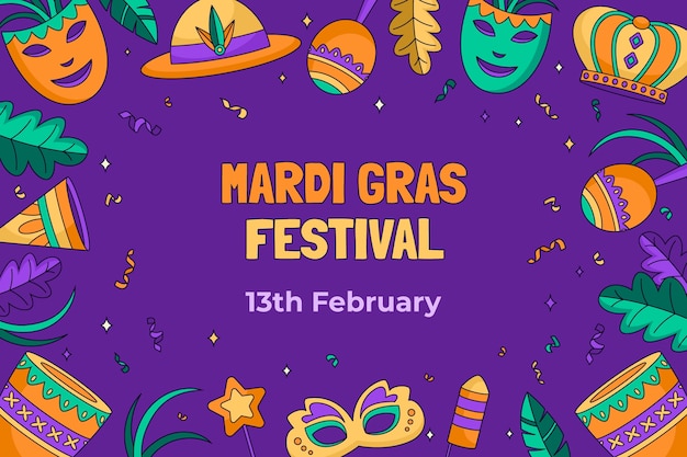 Bezpłatny wektor ręcznie narysowane mardi gras tło