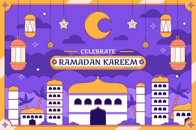 Bezpłatny wektor ręcznie narysowane tło do islamskich uroczystości ramadanu.