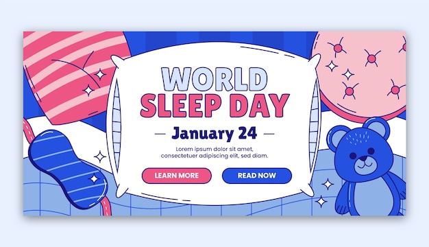 Bezpłatny wektor ręcznie narysowany horyzontalny szablon baneru na światowy dzień snu.
