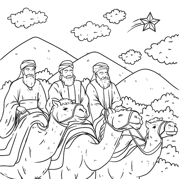 Ręcznie Narysowany Reyes Magos Ilustracja Do Kolorowania
