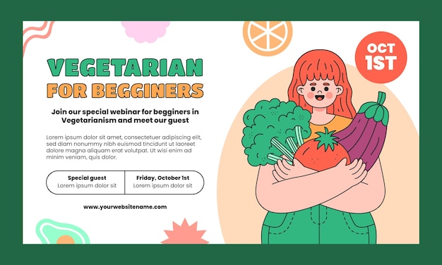 Bezpłatny wektor ręcznie narysowany szablon webinaru na świętowanie światowego dnia wegetarian