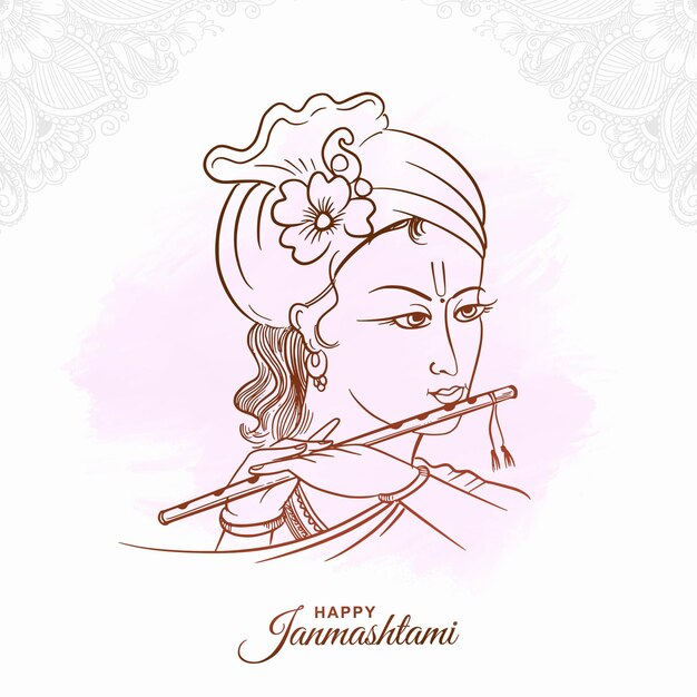 Ręcznie narysowany szkic sztuki nowoczesnej lord shri krishna janmashtami projekt karty